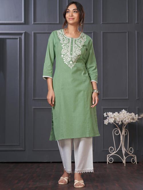 women embroidered three quarter sleeve kurta palazzo set - 21922364 -  Standard Image - 0