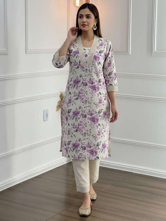 women floral three quarter sleeve kurta palazzo set - 21922367 -  Standard Image - 3