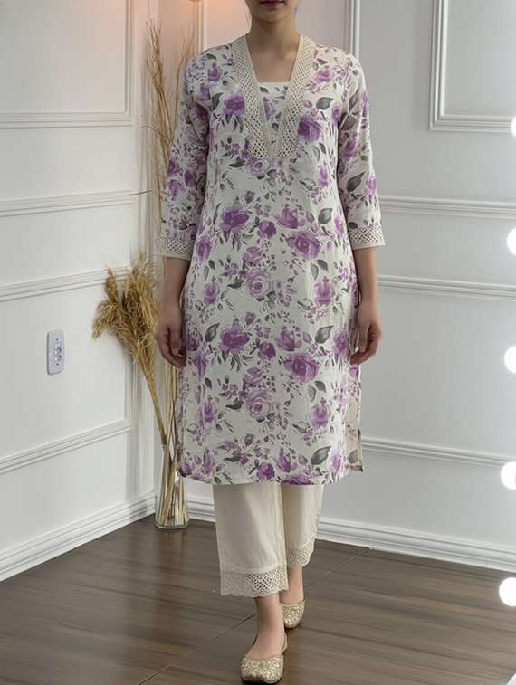 women floral three quarter sleeve kurta palazzo set - 21922367 -  Standard Image - 5