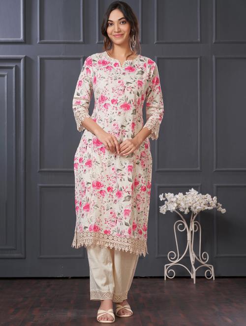 women floral three quarter sleeve kurta palazzo set - 21922368 - Standard Image - 0