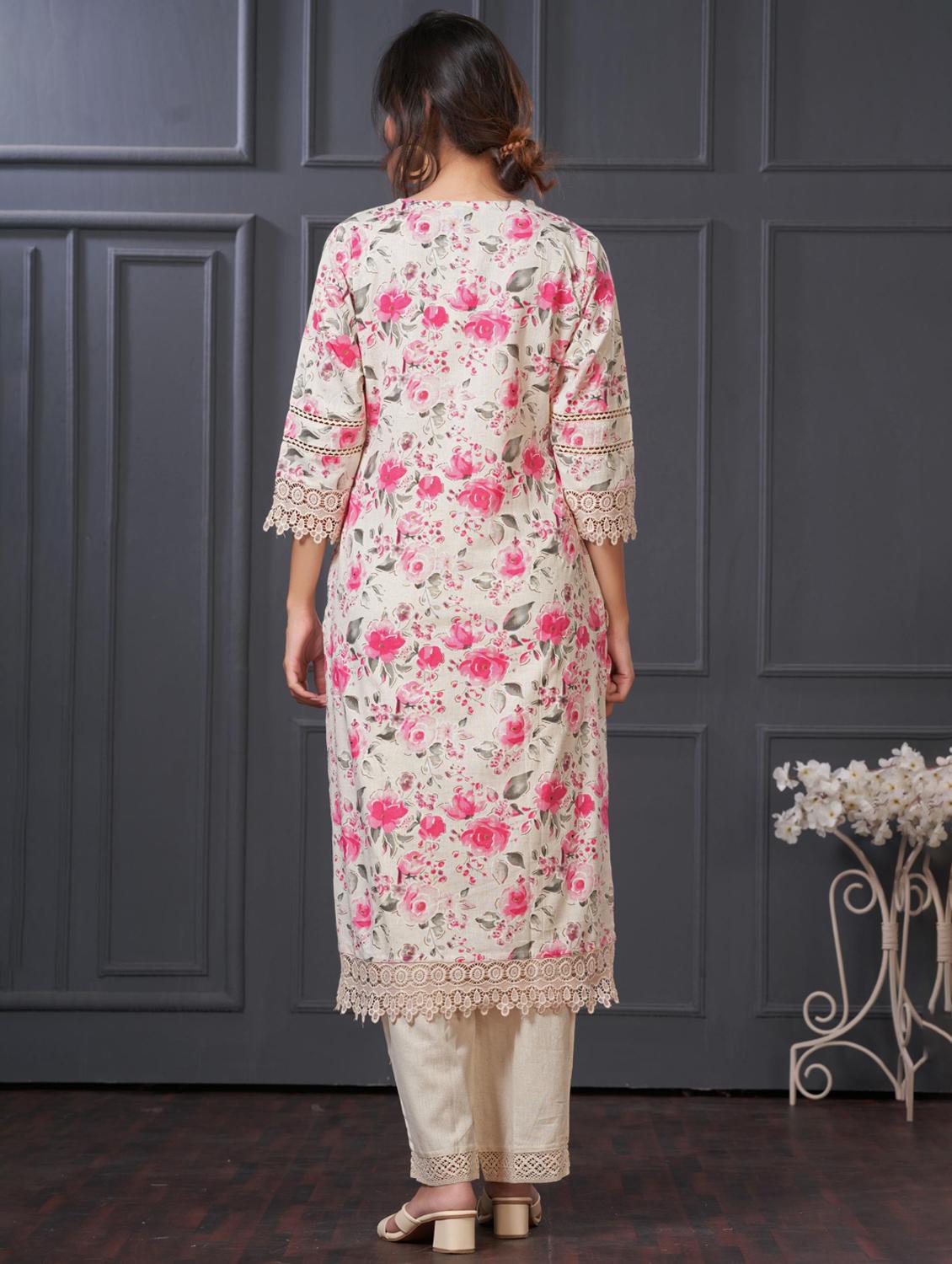 women floral three quarter sleeve kurta palazzo set - 21922368 - Standard Image - 3