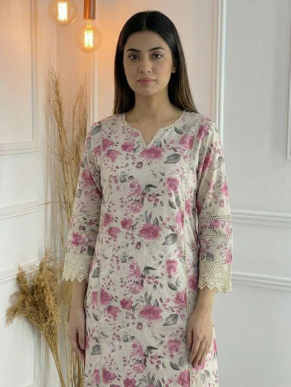 women floral three quarter sleeve kurta palazzo set - 21922368 -  Standard Image - 5