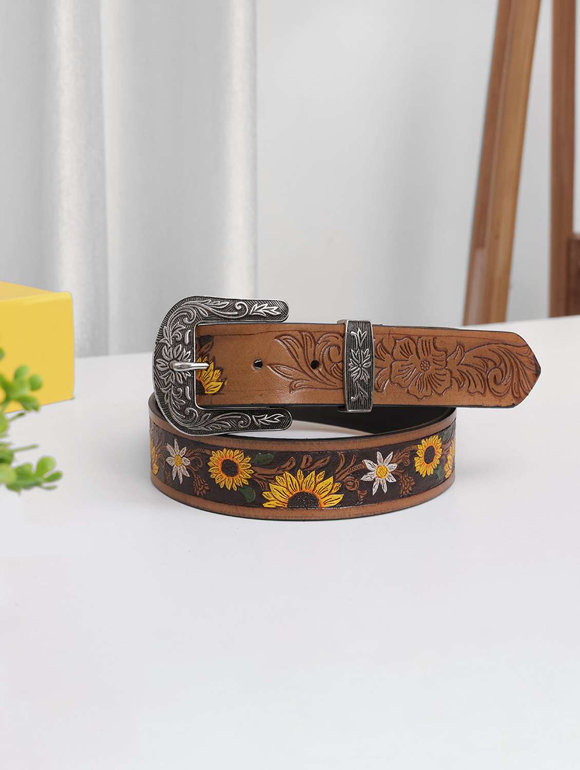 women brown floral belt