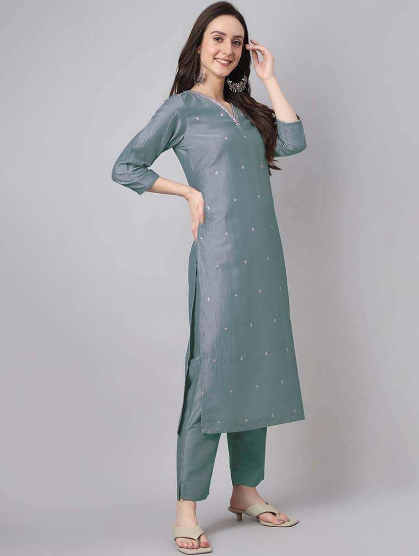 women three quarter sleeve kurta pant with dupatta set - 21922402 -  Standard Image - 3
