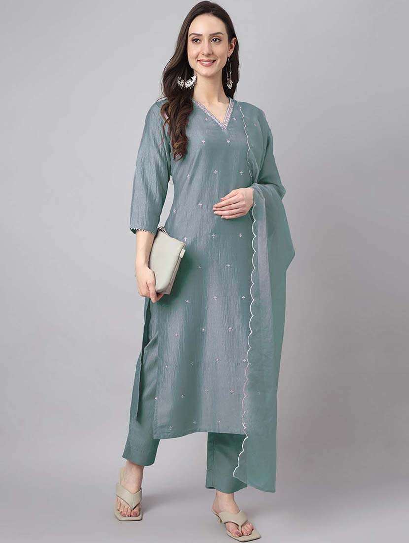 women three quarter sleeve kurta pant with dupatta set - 21922402 -  Standard Image - 5