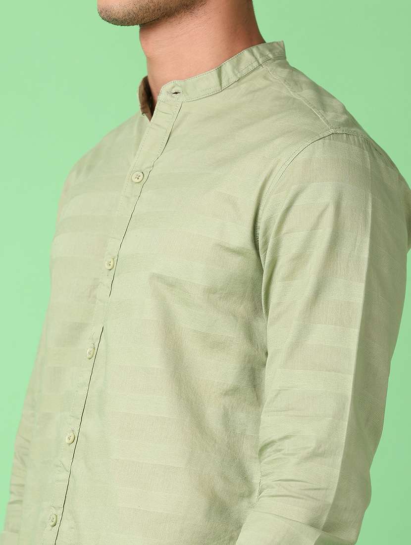 men solid mandarin collare long sleeve casual shirt - 21922694 -  Standard Image - 3