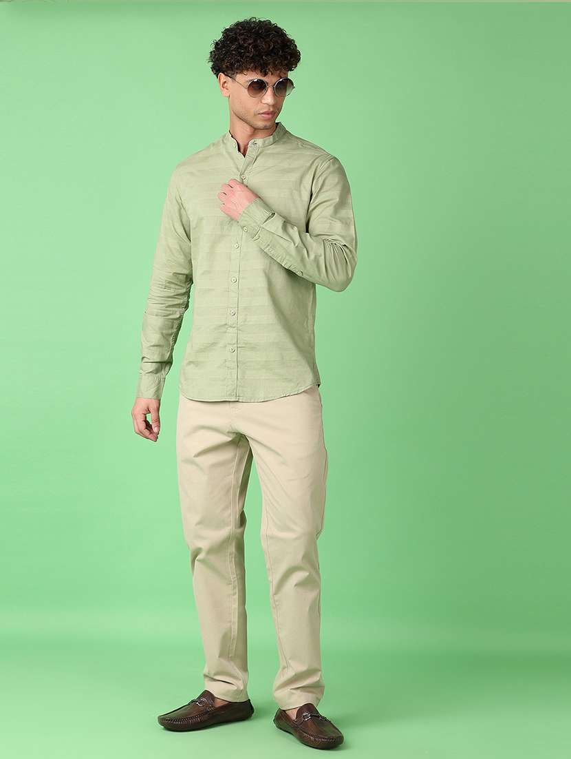 men solid mandarin collare long sleeve casual shirt - 21922694 -  Standard Image - 5