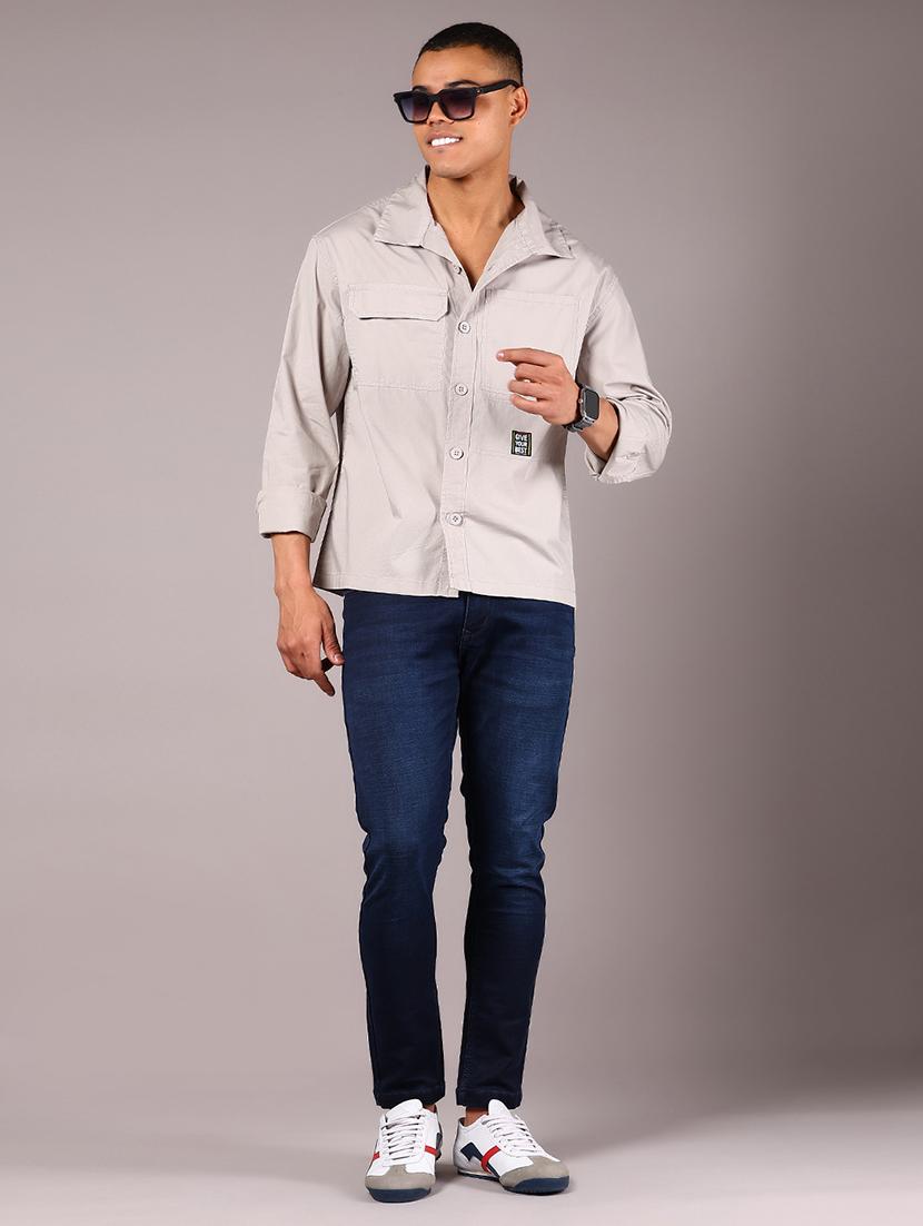 men solid collared long sleeve loose fit shirt - 21922776 - Standard Image - 5