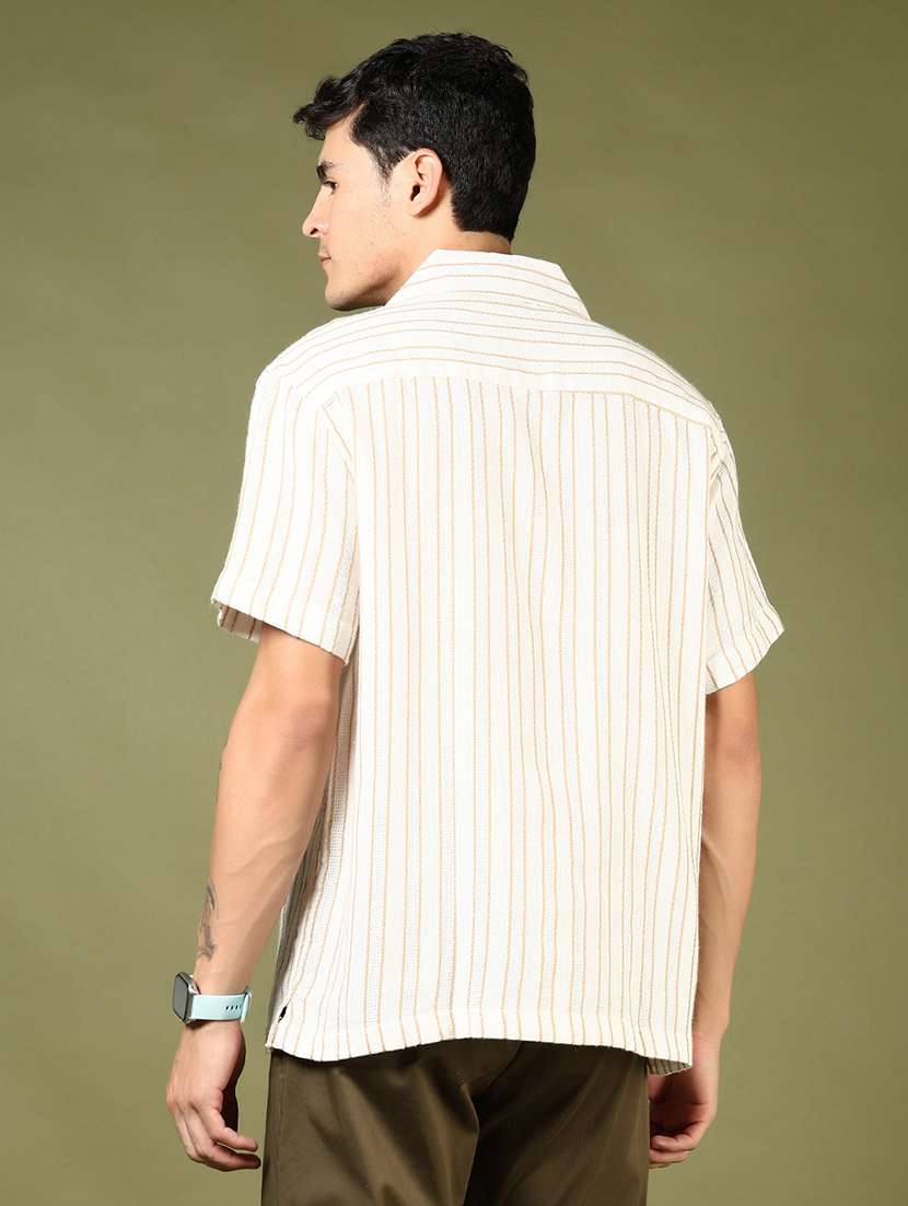 men striped cuban collared short sleeves casual shirt - 21922801 -  Standard Image - 3