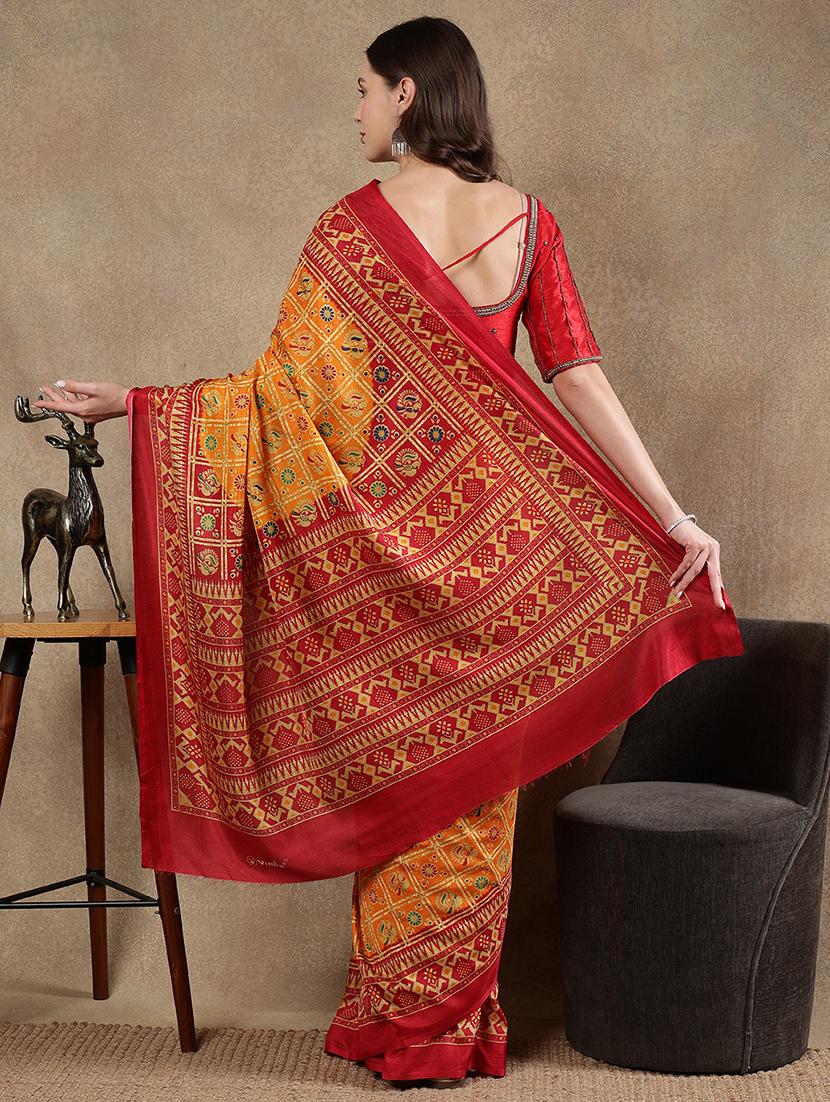 women yellow printed saree with blouse - 21922909 - Standard Image - 3