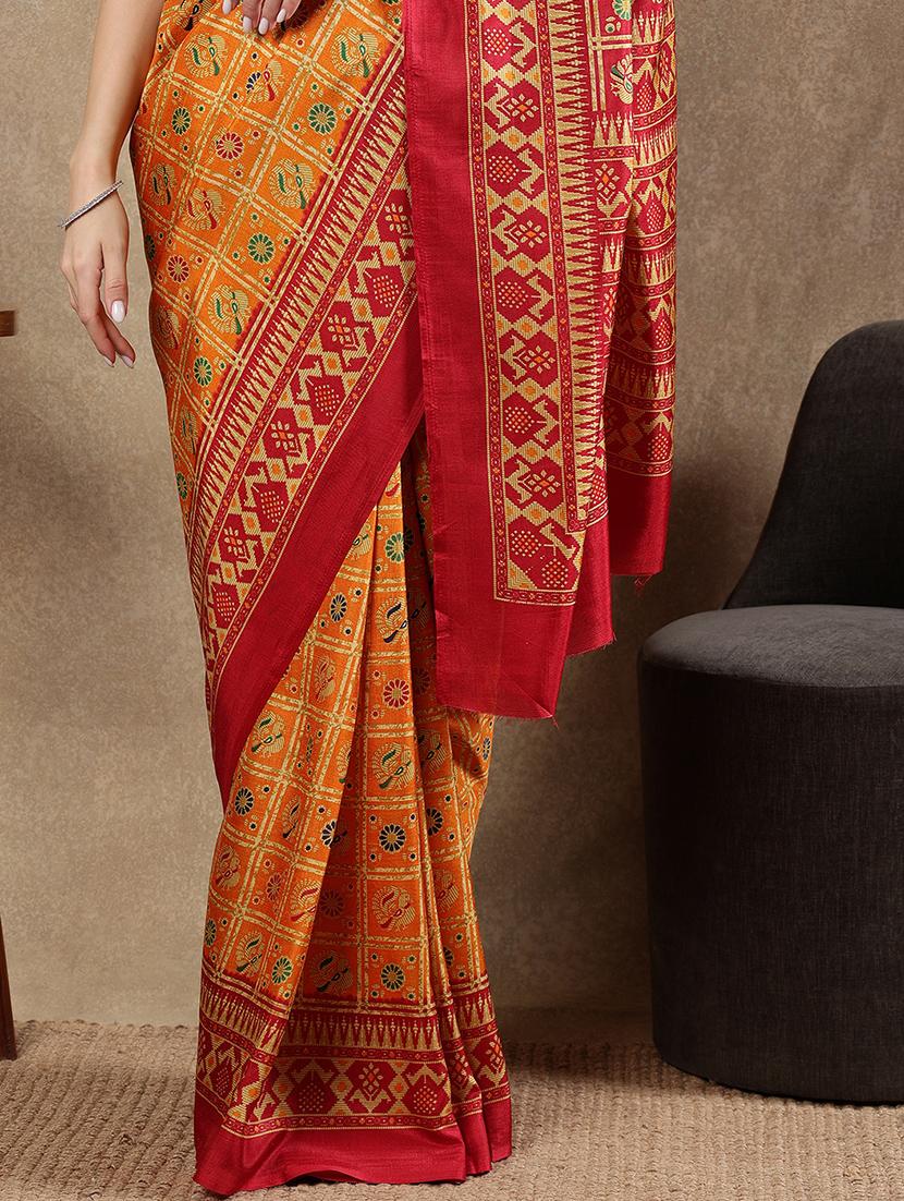 women yellow printed saree with blouse - 21922909 - Standard Image - 5