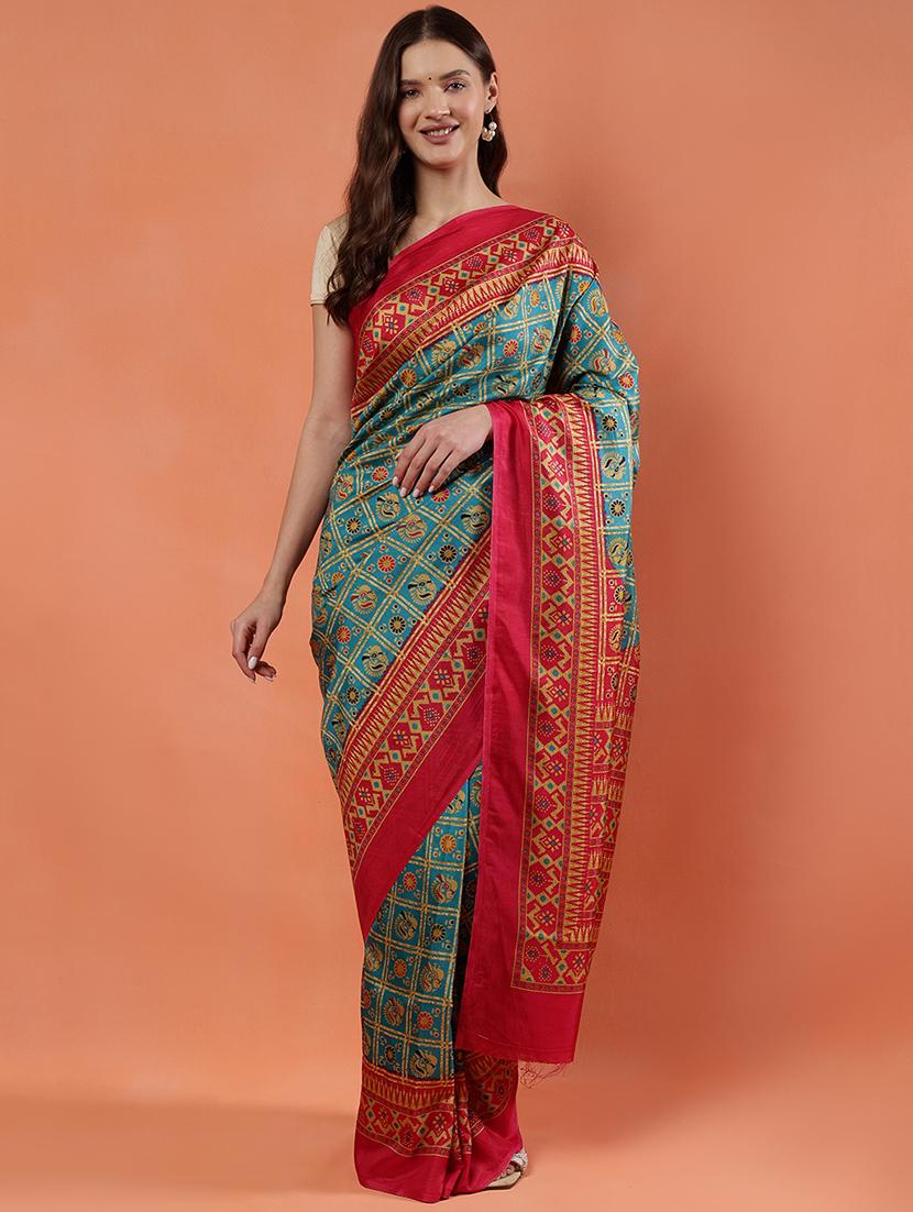 women green printed saree with blouse - 21922910 - Zoom Image - 0