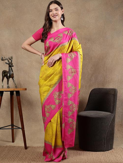 women yellow printed saree with blouse - 21922912 - Standard Image - 0