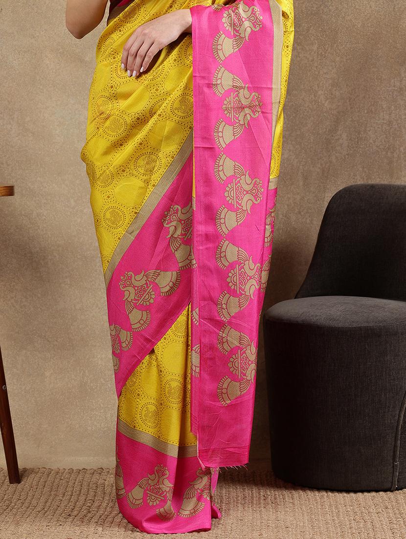 women yellow printed saree with blouse - 21922912 - Standard Image - 5
