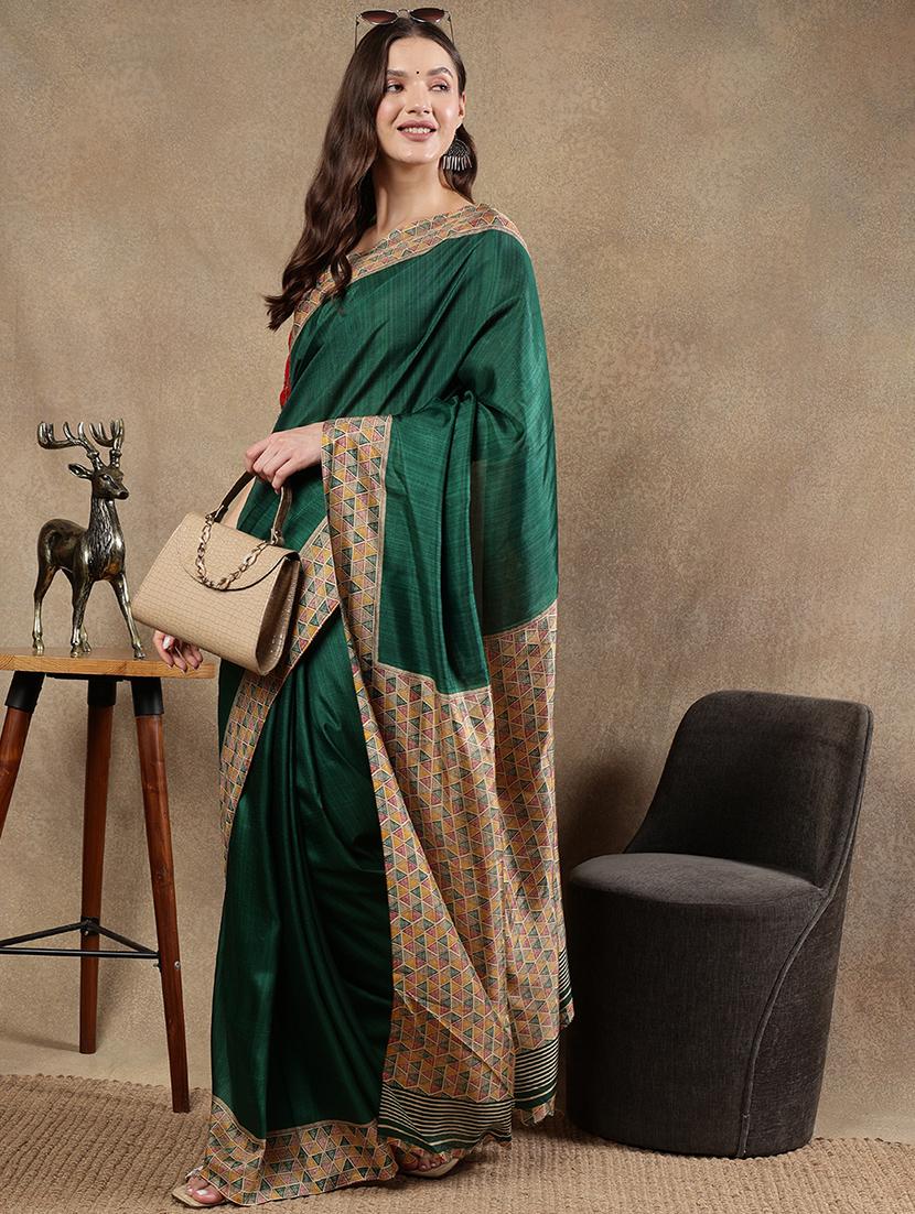 women green printed saree with blouse - 21922913 - Standard Image - 3