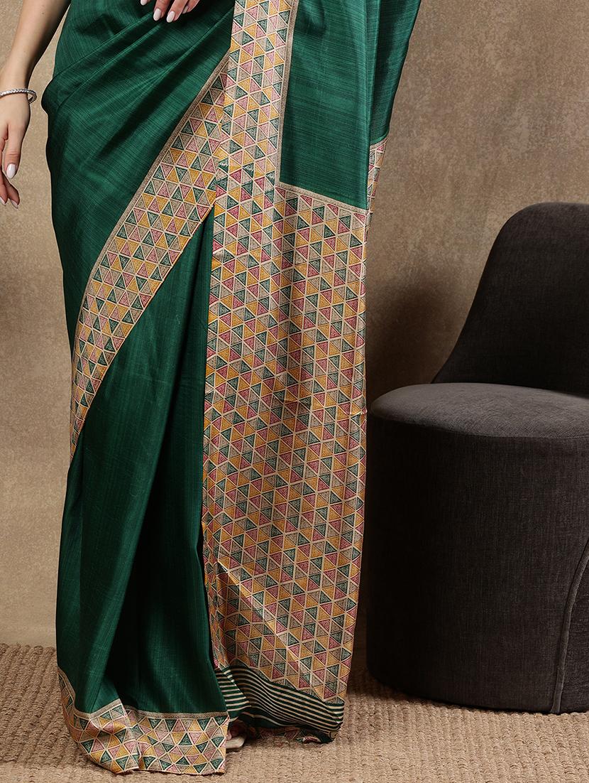 women green printed saree with blouse - 21922913 - Standard Image - 5