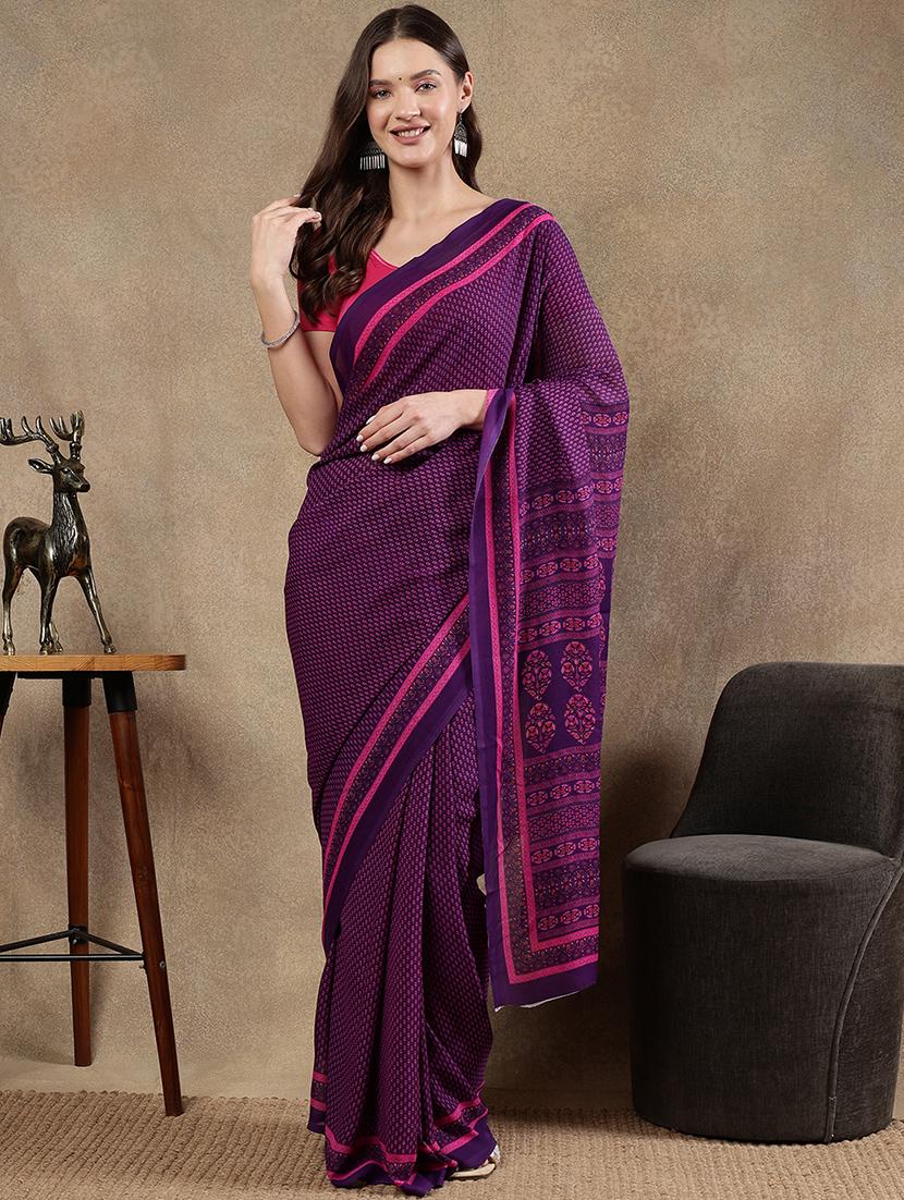 women printed casual wear saree with blouse