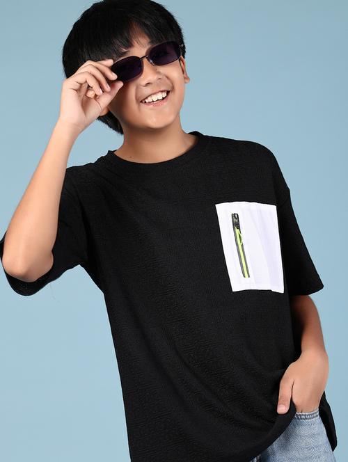 boys black placement print round neck t-shirt - 21923541 -  Standard Image - 0