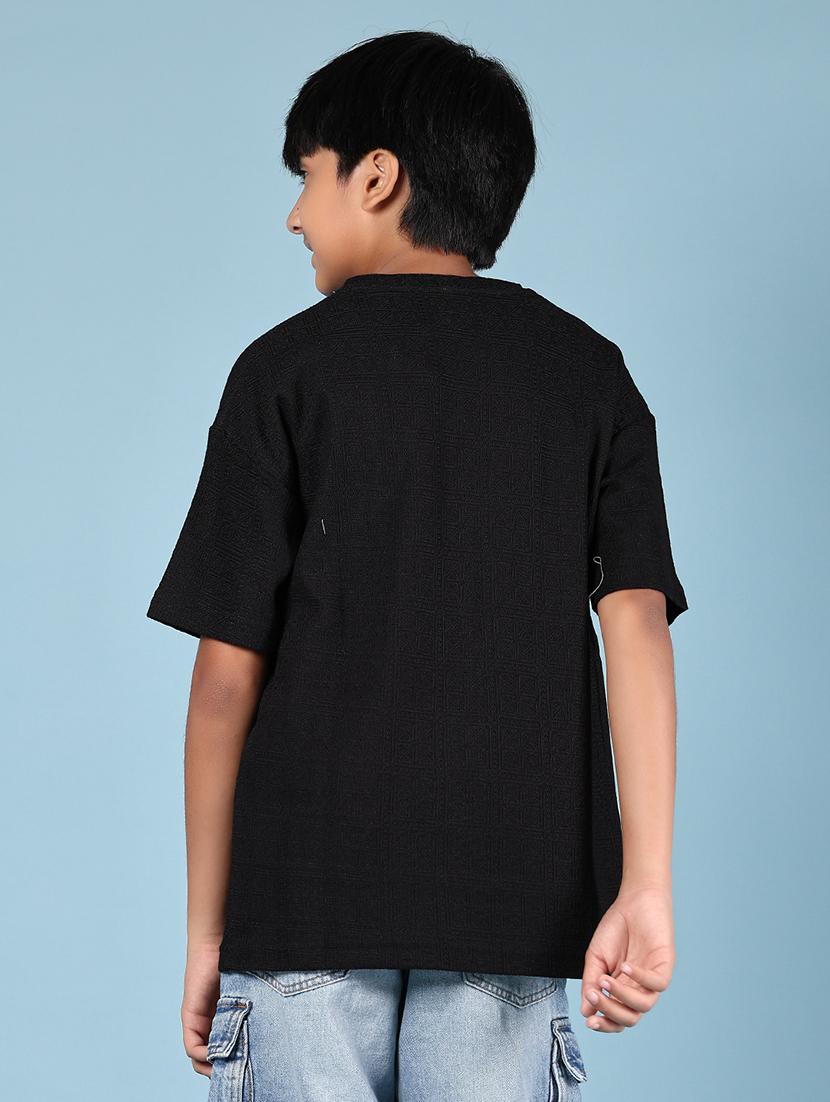 boys black placement print round neck t-shirt - 21923541 - Standard Image - 3