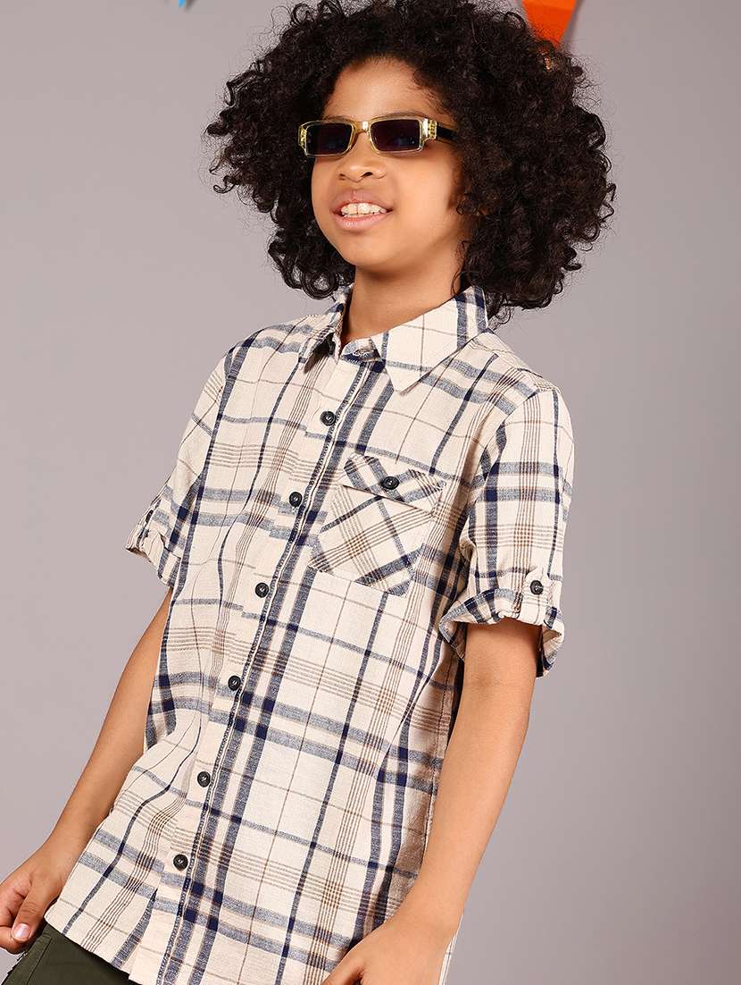 boys checkered short sleeve casual shirt