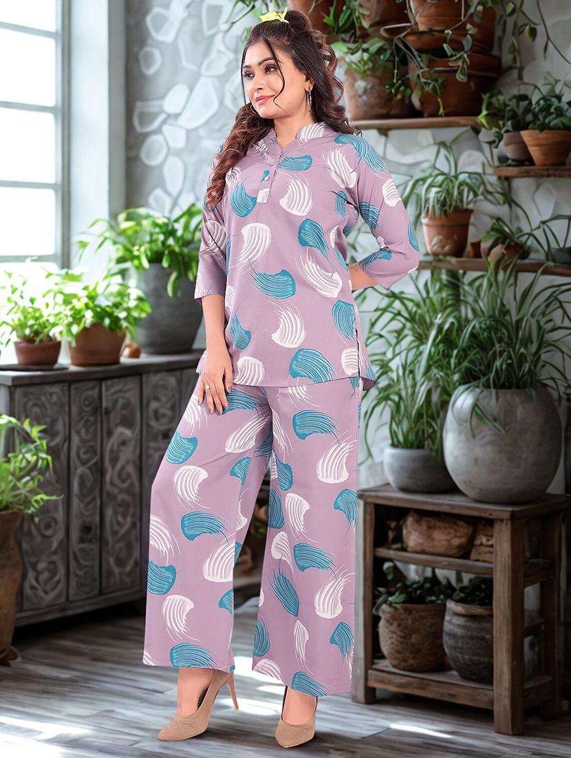 womn printed mandarin neck co-ord set - 21923676 - Standard Image - 3