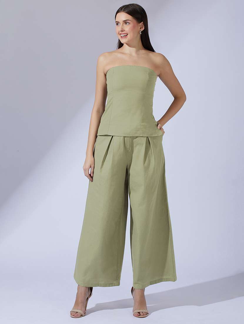 women solid tube top and trouser co-ord set