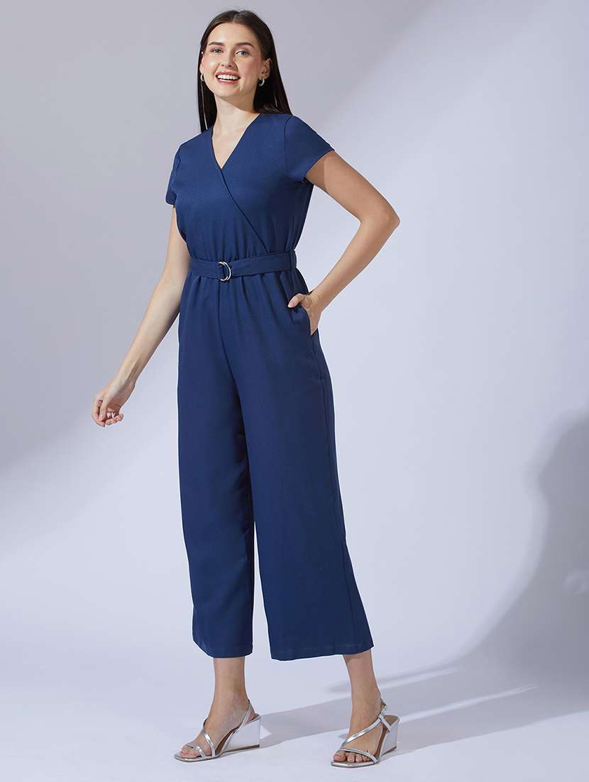 women solid overlap neck full length jumpsuit - 21923734 -  Zoom Image - 0