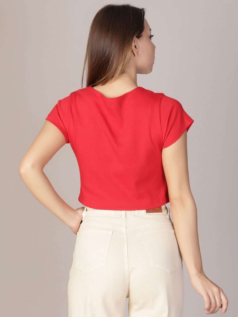 women solid short sleeve crop top - 21923806 -  Standard Image - 3