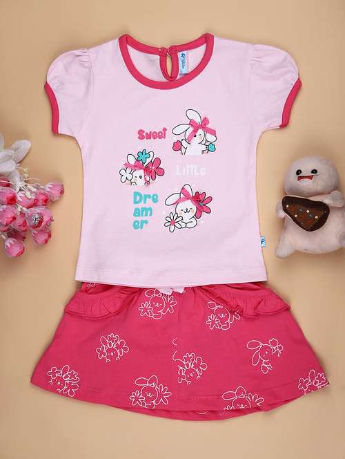 girls printed round neck skirt top top - 21923813 - Standard Image - 0