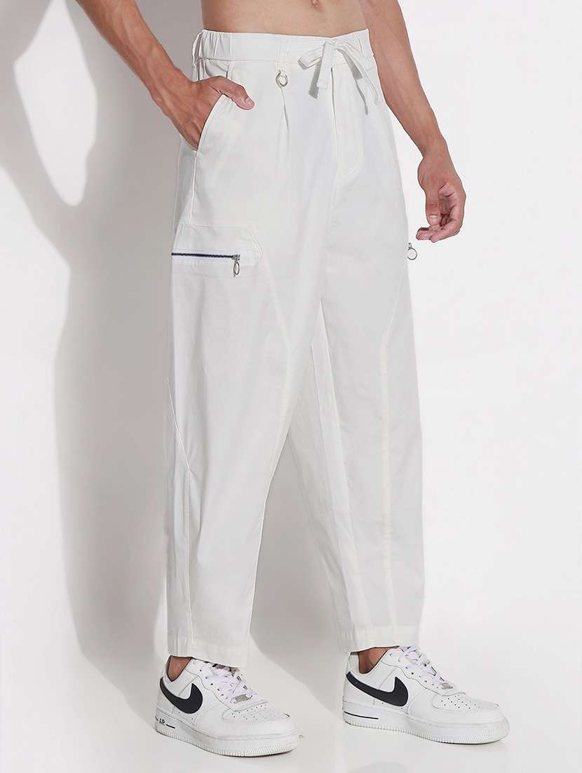 men's white cotton blend casual fit cargos - 21923898 -  Standard Image - 3