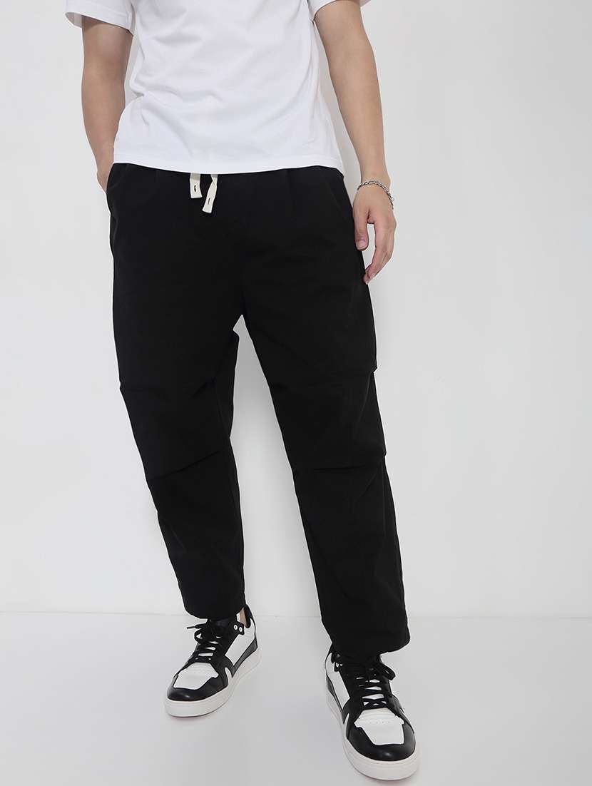men solid mid rise full length casual trouser