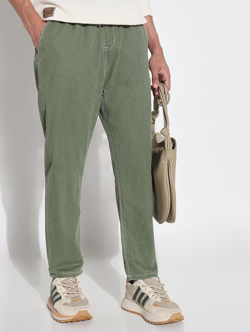 men olive solid mid rise slim fit trouser - 21923944 -  Zoom Image - 0