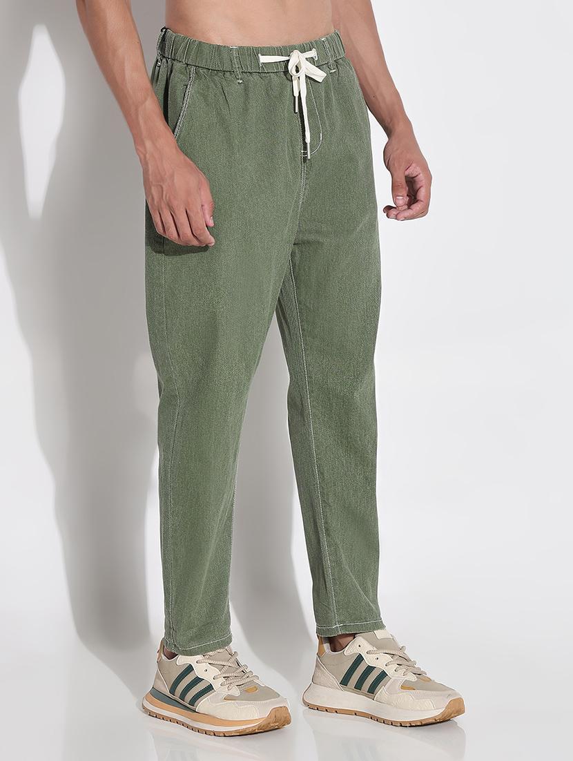 men olive solid mid rise slim fit trouser - 21923944 - Standard Image - 3