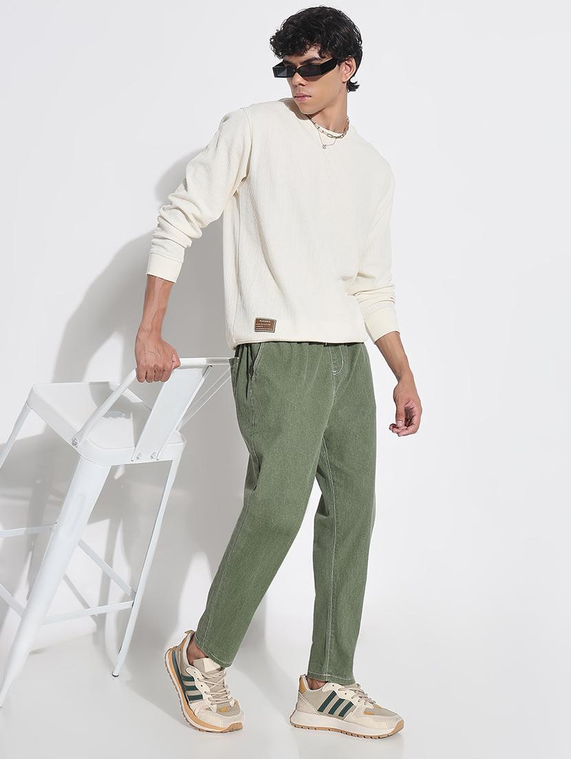men olive solid mid rise slim fit trouser - 21923944 - Standard Image - 5