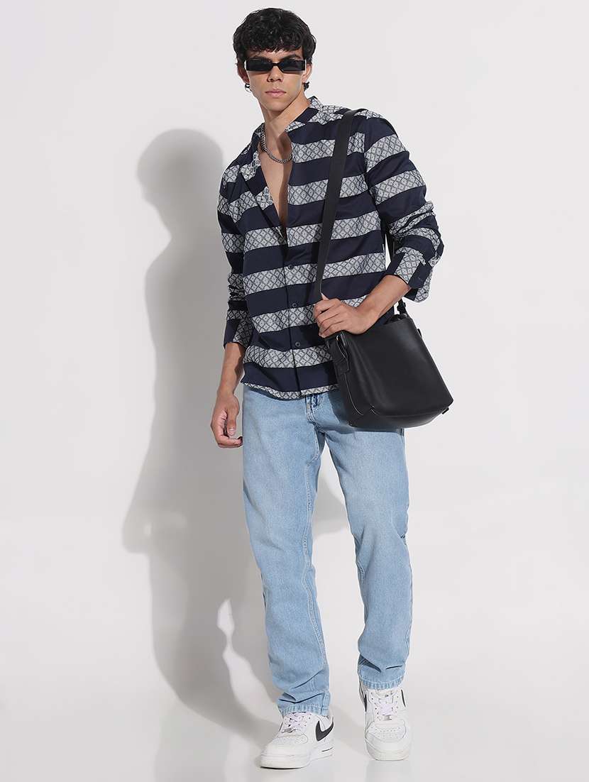 men printed long sleeve mandarin neck casual shirt - 21923961 -  Standard Image - 5