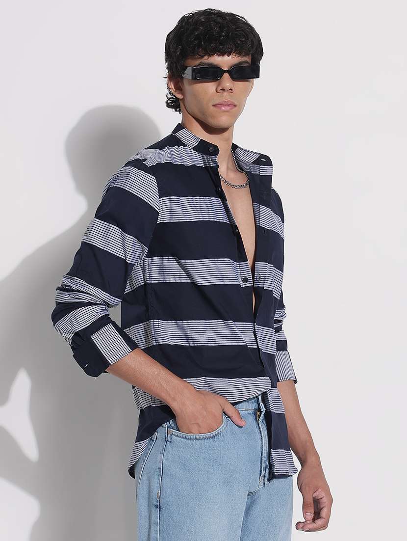 men printed mandarin neck long sleeve shirt - 21923962 -  Standard Image - 3