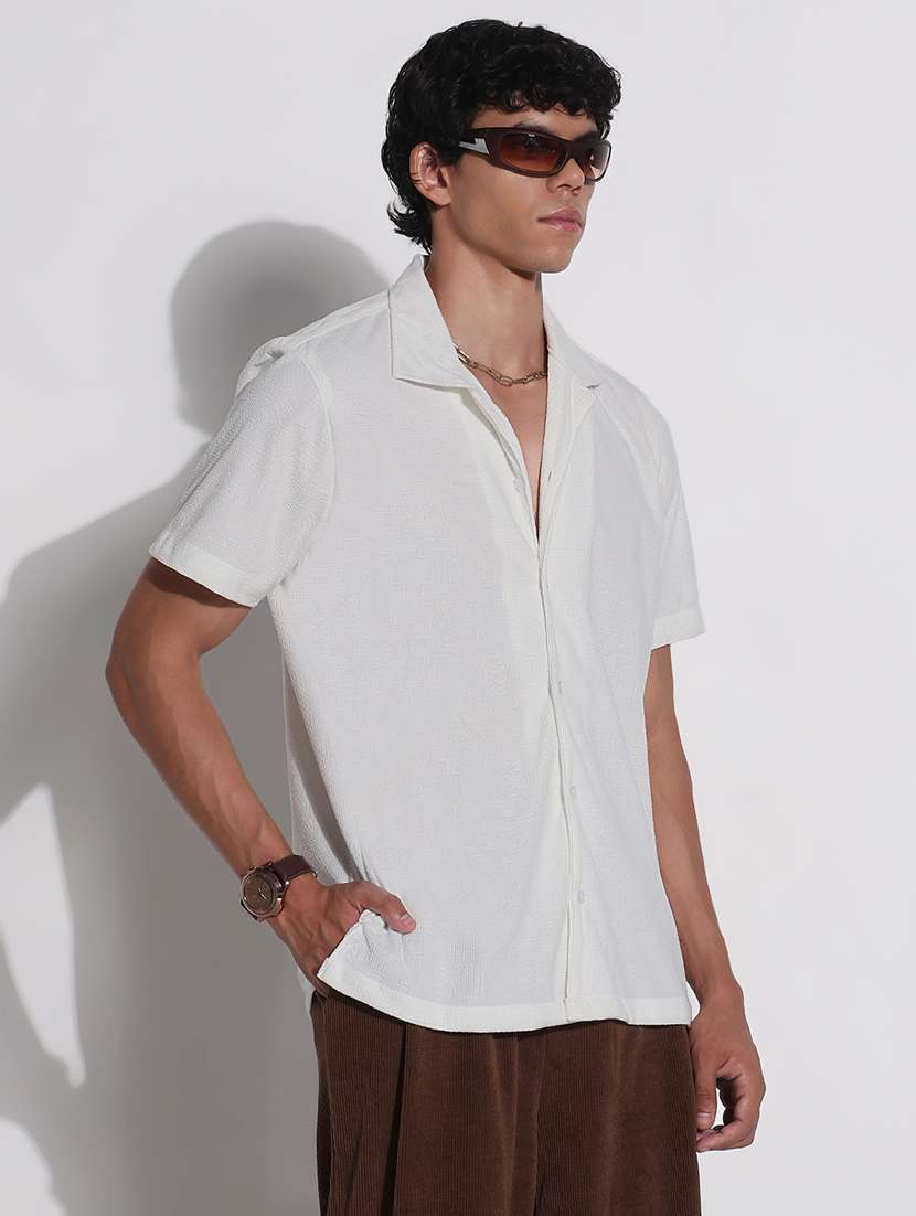 men textured cuban collar short sleeve loose fit shirt - 21923964 -  Standard Image - 3