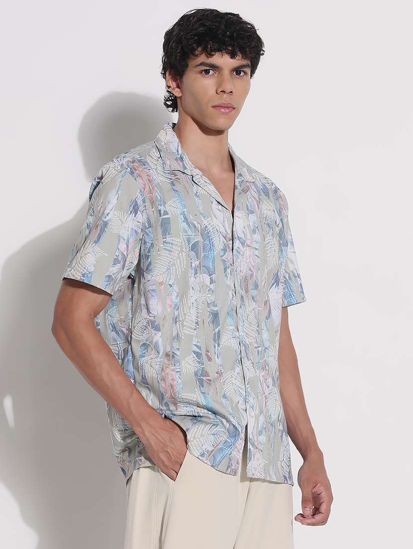 men printed cuban collar short sleeve loose fit shirt - 21923975 -  Standard Image - 3