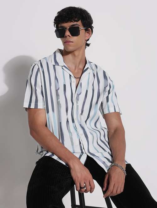 men printed cuban collar short sleeve loose fit shirt - 21923980 -  Standard Image - 0