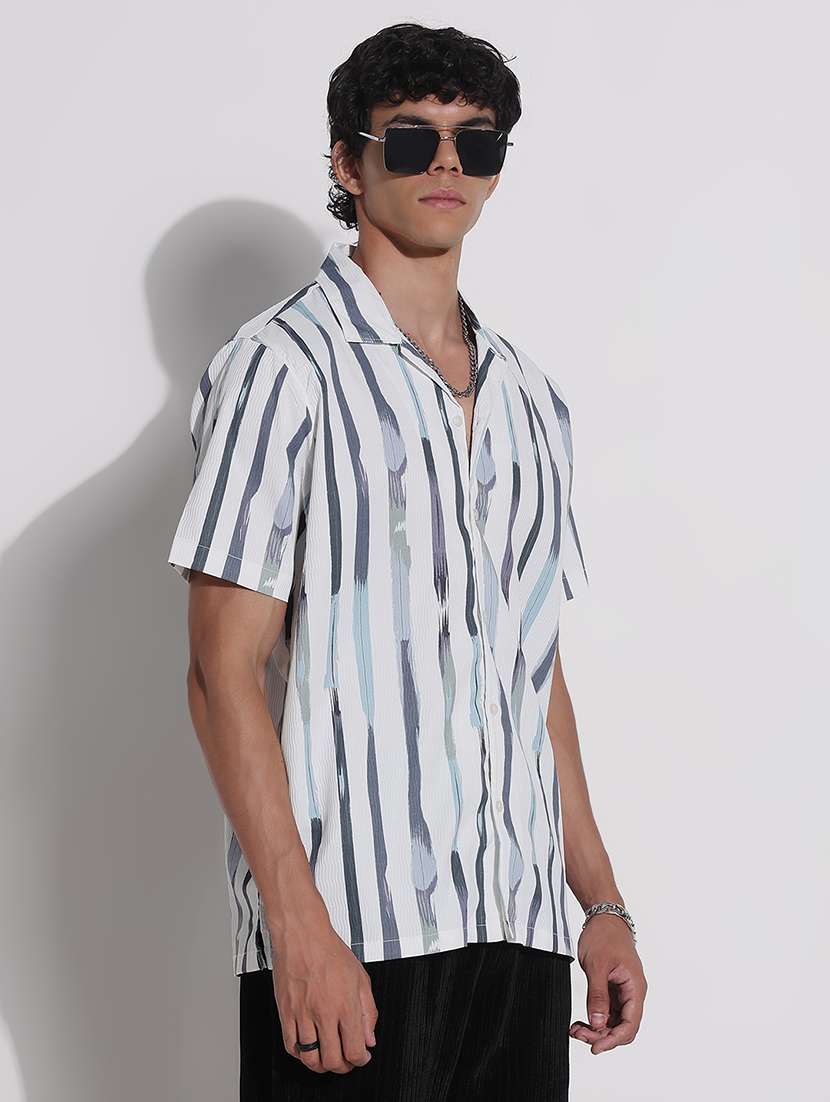 men printed cuban collar short sleeve loose fit shirt - 21923980 -  Standard Image - 3