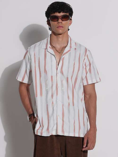 men's white striped cotton blend casual shirt - 21923982 -  Standard Image - 0