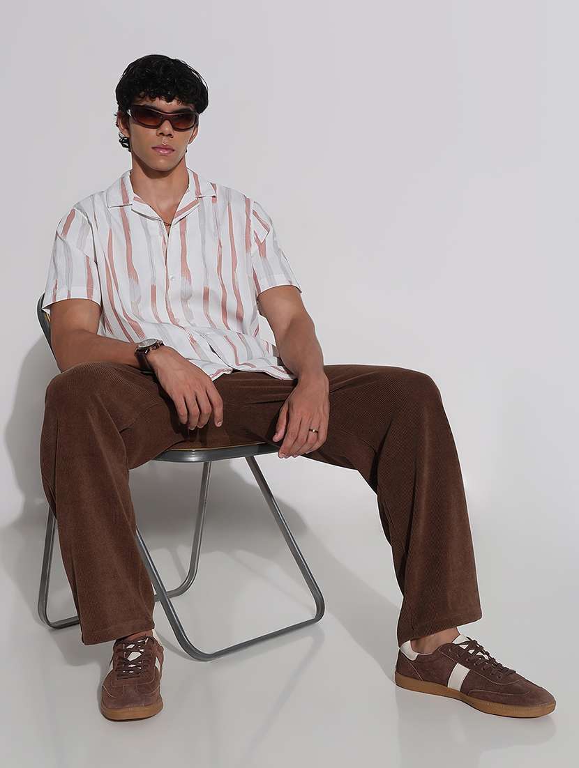 men's white striped cotton blend casual shirt - 21923982 -  Standard Image - 5