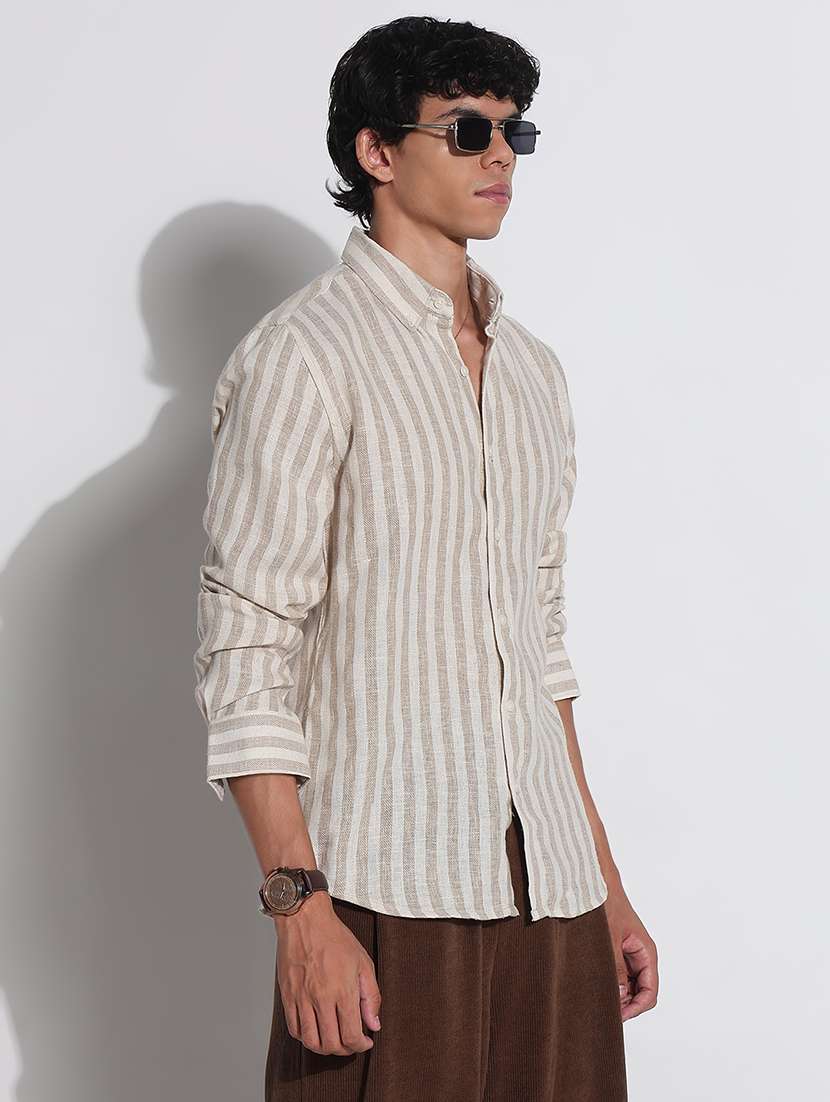 men striped long sleeve regular fit casual shirt - 21923991 -  Standard Image - 3