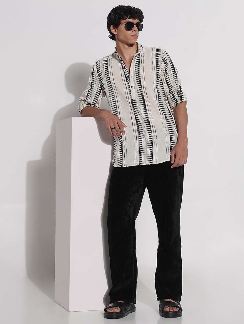 men printed long sleeve mandarin neck casual shirt - 21923993 -  Standard Image - 5