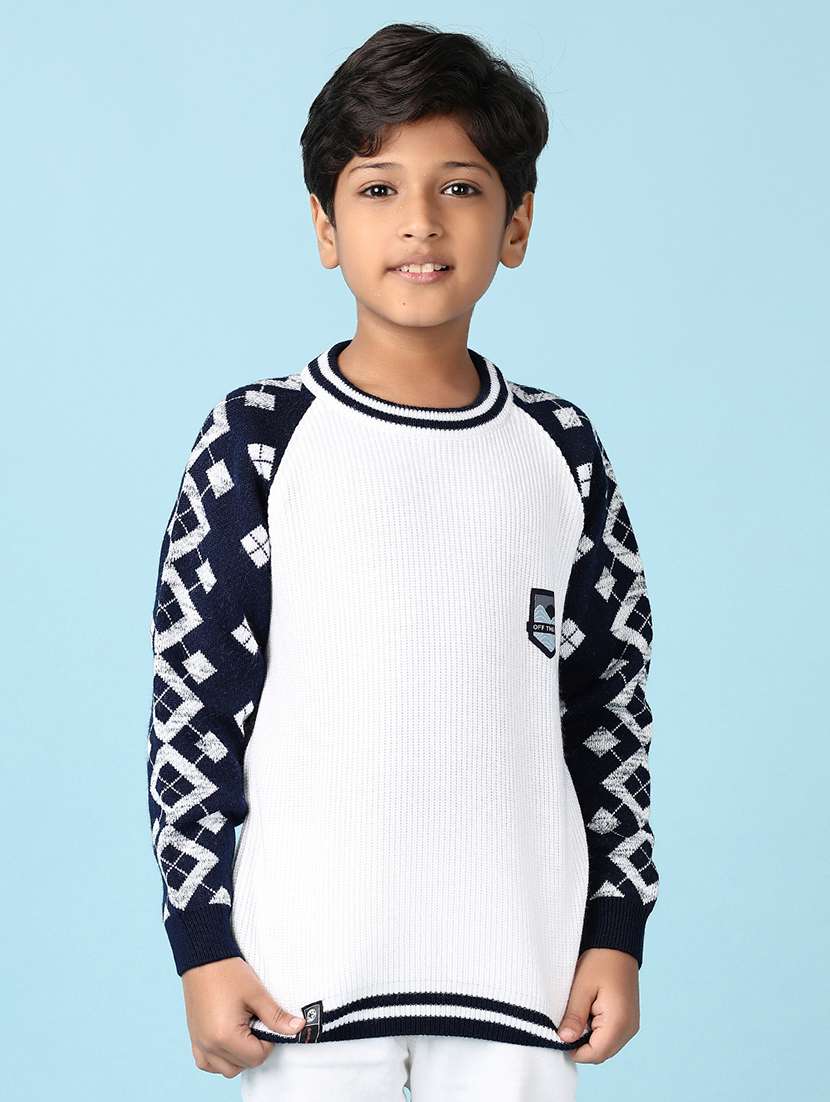 boys self design long sleeve sweater
