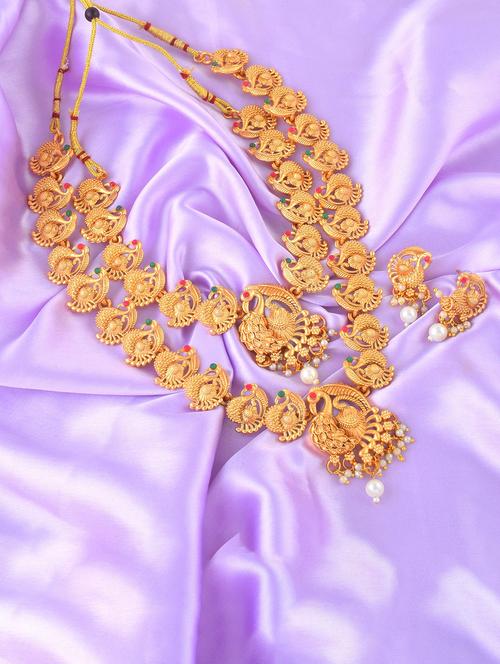 brass buff gold peacock motif necklace set women - 21924051 - Standard Image - 0