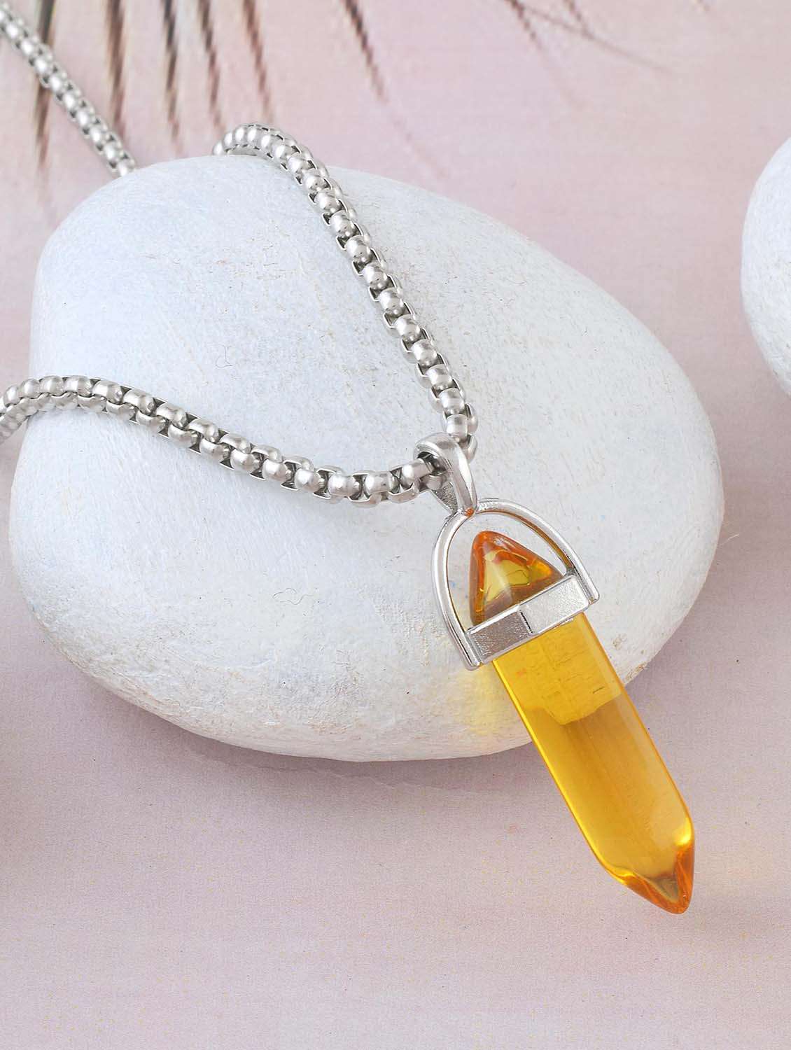 sliver yellow quartz pencil shaped pendant
