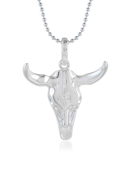 brass silver plated bull head pendant men - 21924352 - Standard Image - 0