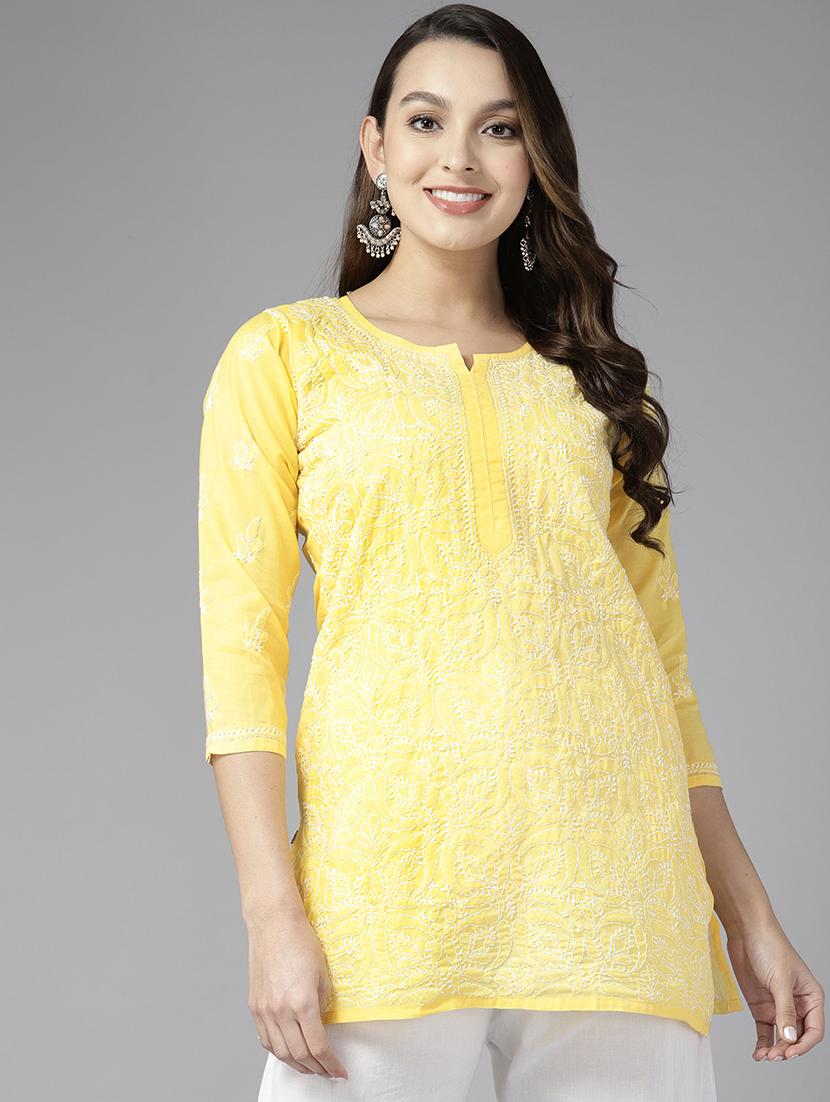 yellow cotton straight kurti - 21924466 - Zoom Image - 0