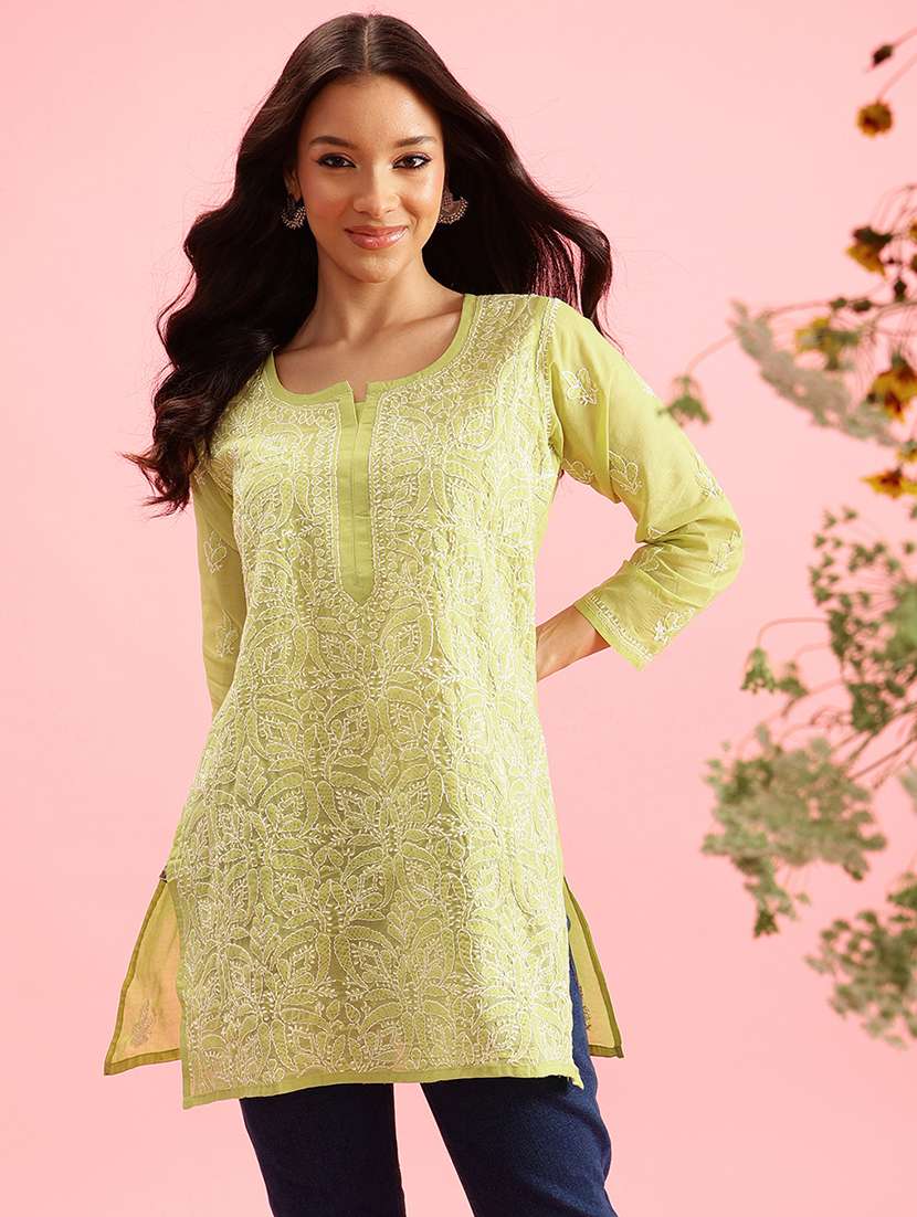green cotton straight kurti